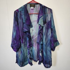 Vtg 90s Y2K ATOC A Touch of Class Chiffon Ruffle Cardigan Top Watercolor Size S